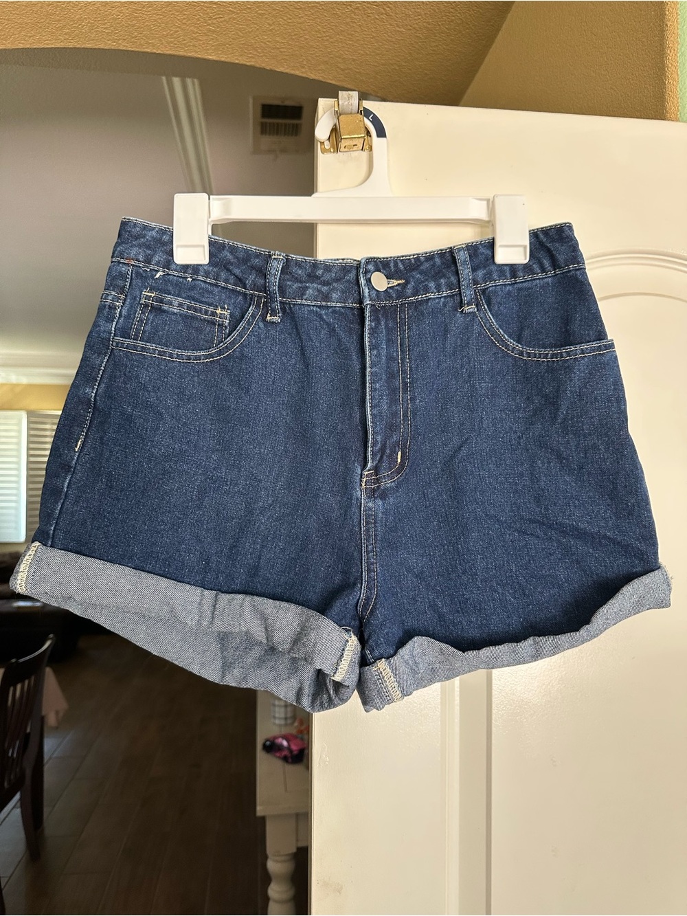 Dark Blue High Waisted Denim Roll-Cuff Women's Shorts